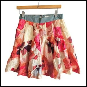 LOFT Floral Print Pleated Skirt Linen Blend Casual Party Size 0